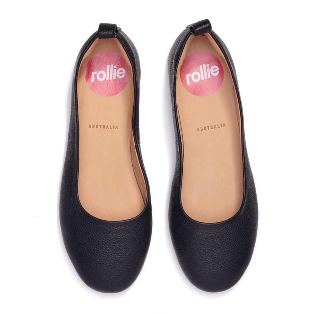 NIB Rollie Ballet Black Tumble Leather Flats Women's Sz 7 EU 38 Luxury ballerina - Picture 9 of 14